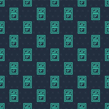 Green line Window in room icon isolated seamless pattern on blue background. Vector.