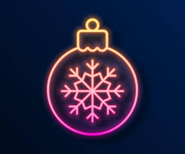 Parlayan neon hattı Noel topu simgesi siyah arka planda izole edildi. Mutlu Noeller ve mutlu yıllar. Vektör.