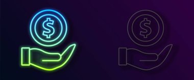 Siyah arkaplanda izole edilmiş kalkan simgesiyle parlayan neon hattı. Sigorta konsepti. Güvenlik, güvenlik, koruma, konsept koruma. Vektör.