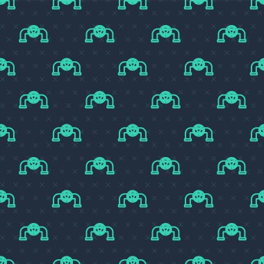 Green line Oil pipe with valve icon isolated seamless pattern on blue background. Vector.