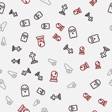Set line Tombstone with cross Ghost Moon and stars and RIP written on seamless pattern. Vector.