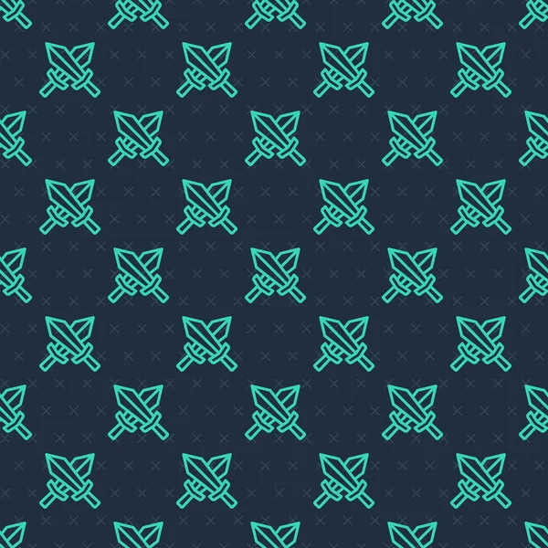 Green Line Sword Game Icon Isolated Seamless Pattern Blue Background — Stockvektor