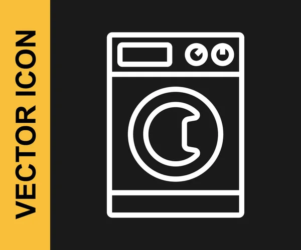 White Line Washer Icon Isolated Black Background Washing Machine Icon — Stock Vector