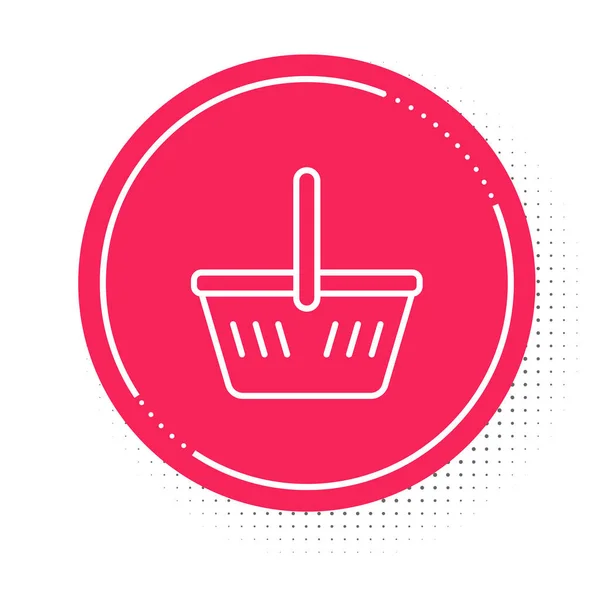 白线购物篮图标孤立在白色背景上 网上购物的概念 送货服务标志 购物车的标志 红圈按钮B — 图库矢量图片
