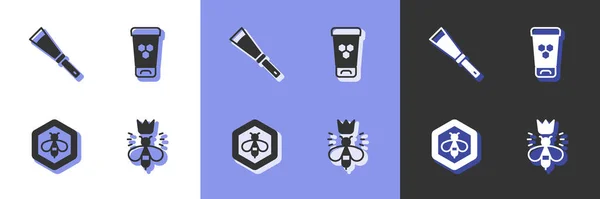Set Queen Bee Beekeeping Knife Honeycomb Cosmetic Tube Icon Vector — 스톡 벡터