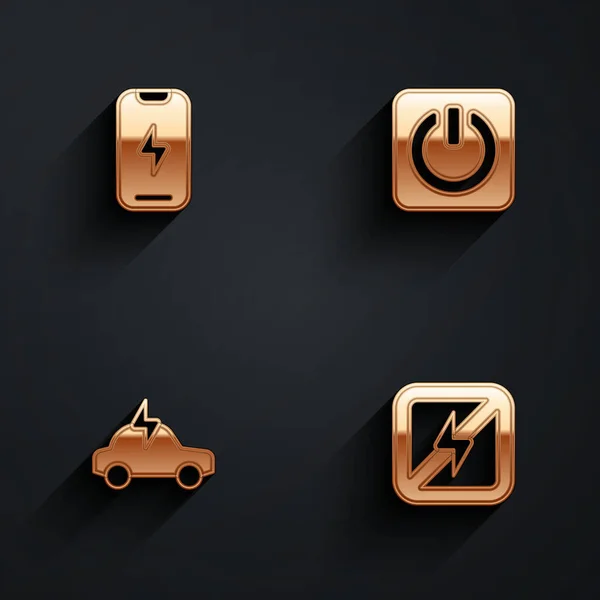 Set Mobile Phone Power Button Electric Car Lightning Icon Long — стоковый вектор