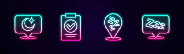 Set Line Moon Stars Medical Prescription Sleepy Glowing Neon Icon — Stockvector