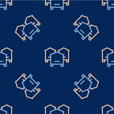 Arı ikonu için çizgi kovanı mavi arka planda izole edilmiş pürüzsüz desen. Arı kovanı sembolü. Apiary ve arı yetiştiriciliği. Tatlı doğal yemek. Vektör.