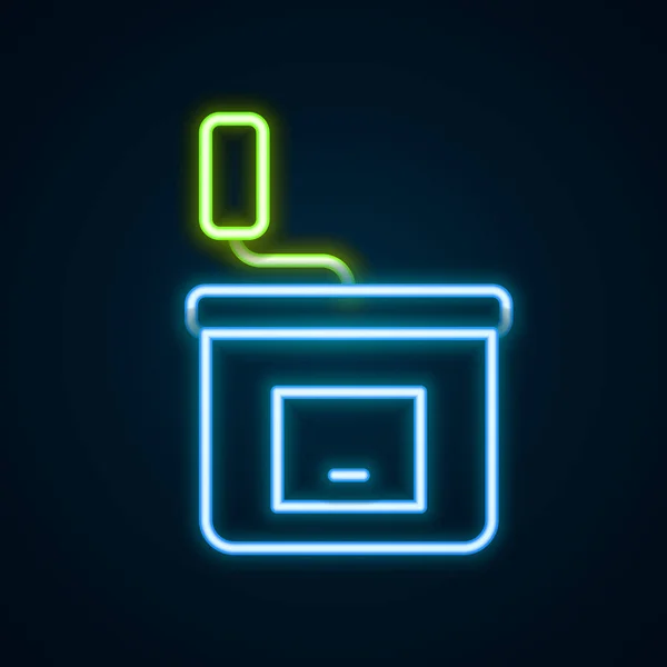 Gloeiende Neon Lijn Handmatige Koffiemolen Pictogram Geïsoleerd Zwarte Achtergrond Kleurrijk — Stockvector