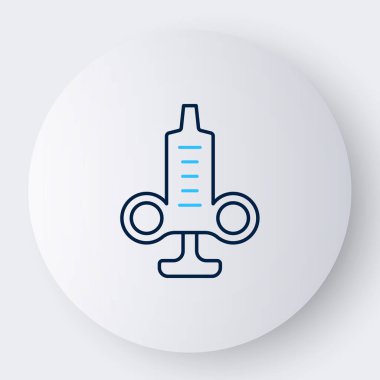 Beyaz arkaplanda çizgi şırıngası simgesi izole edildi. Aşı için şırınga, aşı, iğne, grip aşısı. Tıbbi ekipman. Renkli taslak konsepti. Vektör.