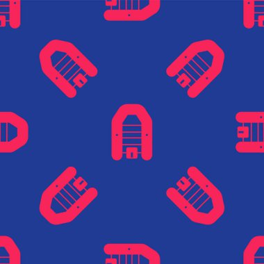 Dış motor ikonuna sahip kırmızı şişme tekne mavi arka planda izole edilmiş kusursuz desen. Vektör.