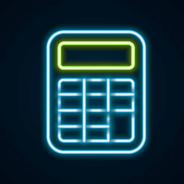 Gloeiende Neon Lijn Calculator Pictogram Geïsoleerd Zwarte Achtergrond Boekhoudkundig Symbool — Stockvector