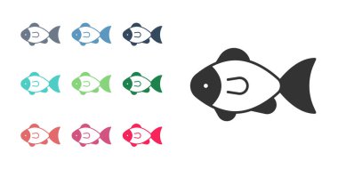 Siyah balık simgesi beyaz arkaplanda izole edildi. Simgeleri renklendirin. Vektör.