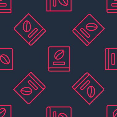 Kırmızı çizgi kahve kitabı ikonu siyah arka planda kusursuz desen izole etti. Vektör.