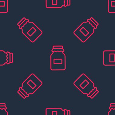 Kırmızı çizgi bal ikonu kavanozu siyah arkaplanda izole edilmiş. Yiyecek bankası. Tatlı doğal gıda sembolü. Vektör.