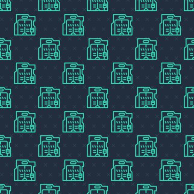 Yeşil çizgi sürgülü kapılar ikonu mavi arka planda izole edilmiş pürüzsüz desen. Vektör.