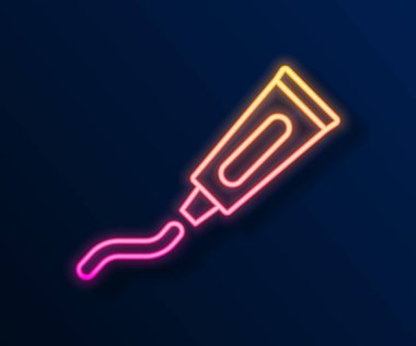 Siyah arkaplanda izole edilmiş parlak neon hattı tüp diş macunu simgesi. Vektör.