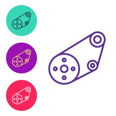 Beyaz arkaplanda satır zamanlama kemeri simgesi izole edildi. Simgeleri renklendirin. Vektör.