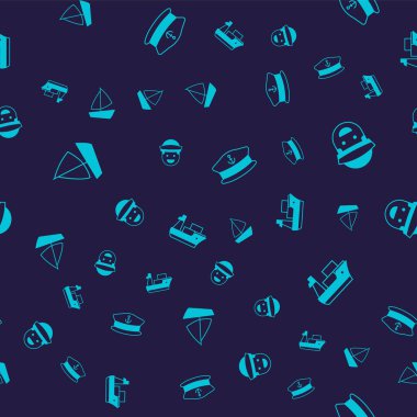 Yat yelkenlisi Kaptan Şapka ve Kargo gemisini kusursuz şekilde ayarlayın. Vektör.