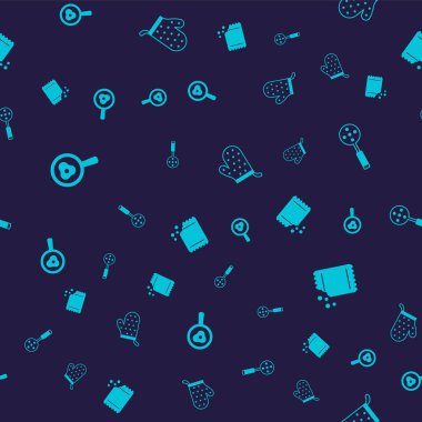 Kızarmış yumurtaları kızartma tavasına fırın eldiveni ve biber paketinin üzerine koy. Vektör.