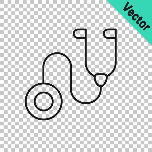Black Line Stethoscope Medical Instrument Icon Isolated Transparent Background Vector — Stock Vector