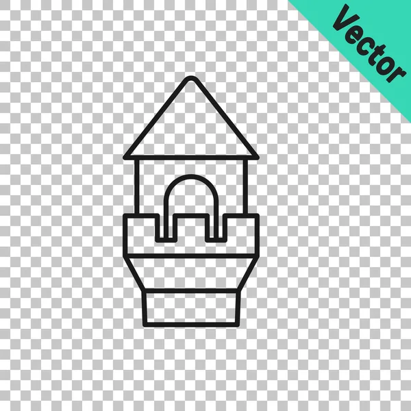 Черная Линия Башня Замка Значок Изолирован Прозрачном Фоне Знак Крепости — стоковый вектор