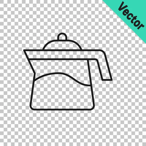 Black Line Teapot Icon Isolated Transparent Background Vector — Stock Vector