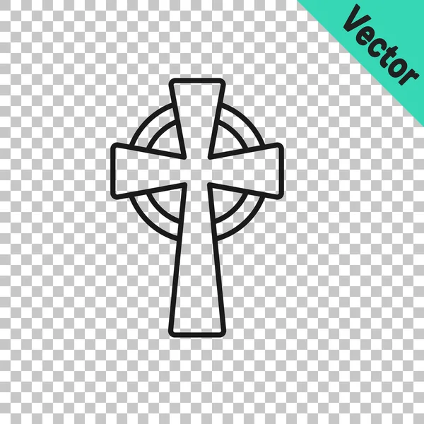 Icono Cruzado Celta Línea Negra Aislado Sobre Fondo Transparente Feliz — Vector de stock