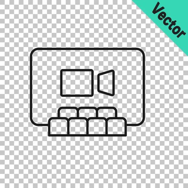 Black Line Video Chat Konferenz Icon Isoliert Auf Transparentem Hintergrund — Stockvektor