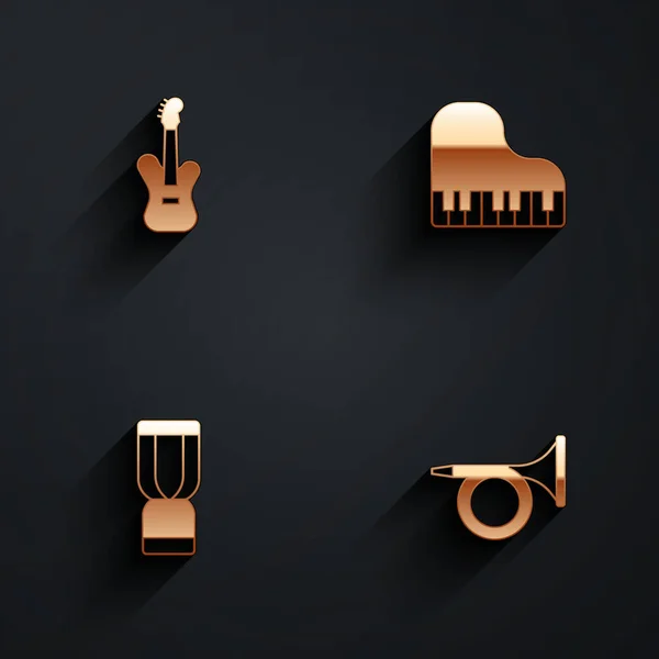 Set Guitare Basse Électrique Piano Queue Tambour Djembé Africain Icône — Image vectorielle