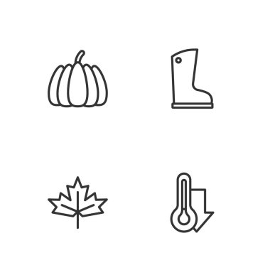 Termometre Kanada akçaağaç yaprağı kabağı ve su geçirmez lastik bot ikonu. Vektör.