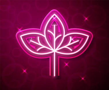 Parlayan neon hattı Yaprak simgesi kırmızı arkaplanda izole edildi. İşaret bırakıyor. Taze doğal ürün sembolü. Vektör.