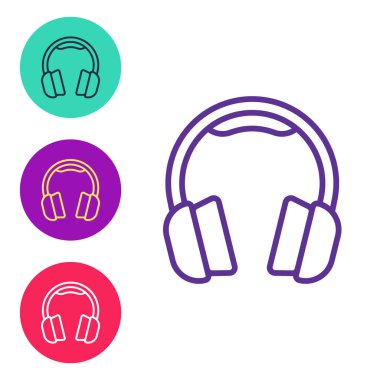 Satır Kulaklığı simgesi beyaz arkaplanda izole edildi. Kulaklıklar. Müzik, hizmet, iletişim ve operatör konsepti. Simgeleri renklendirin. Vektör.