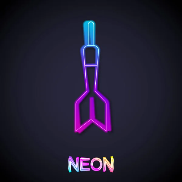 Linea Neon Incandescente Icona Freccia Dardo Isolato Sfondo Nero Vettore — Vettoriale Stock