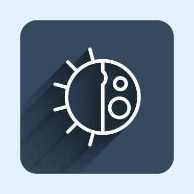 Beyaz çizgi Gece Döngüsü simgesi uzun gölge arkaplanı ile izole edilmiş. Gündüz konsepti, güneş ve ay. Mavi kare düğme. Vektör.