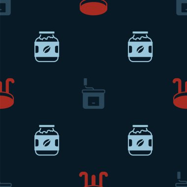 Kahve sehpası el yapımı kahve öğütücüsü ve kavanoz şişesini pürüzsüz desene ayarlayın. Vektör.