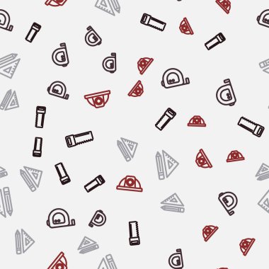 Hat El, rulet inşaatında üçgen cetvel ve işçi kaskı gördü. Vektör.