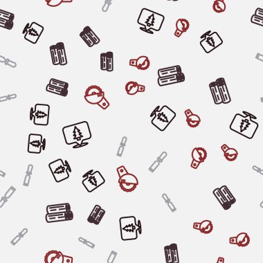 Ormanın ahşap keski aletinin ve elektrikli dairesel testerenin kusursuz desenli çizgisini ayarlayın. Vektör.