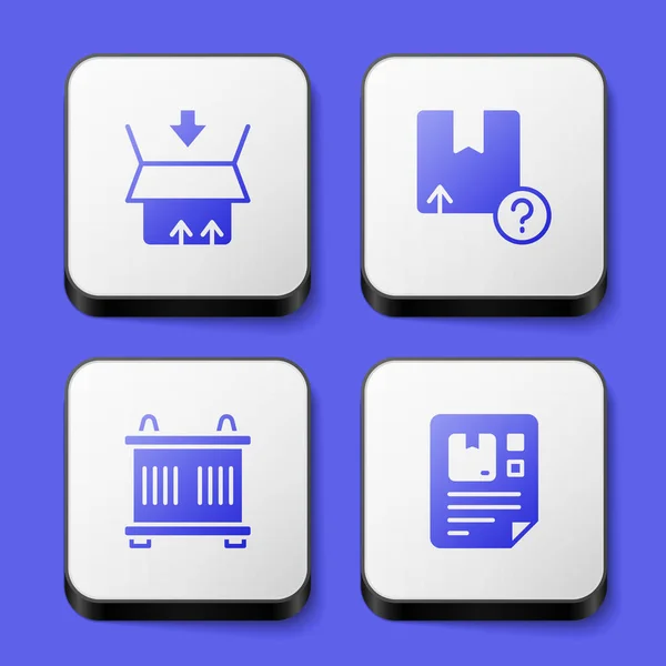 Set Caja Cartón Contenedor Waybill Icono Botón Cuadrado Blanco Vector — Vector de stock