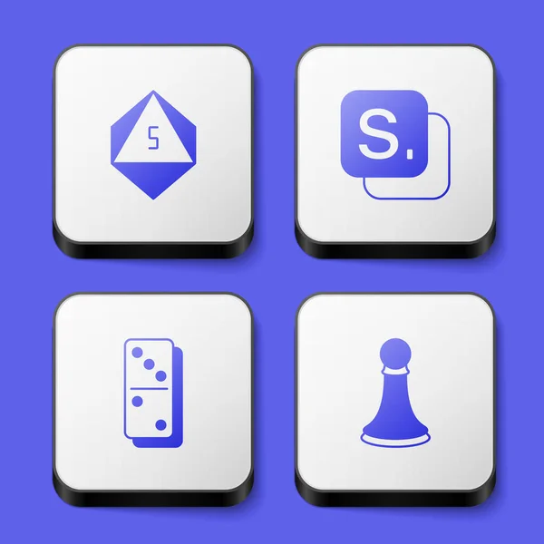 Set Spielwürfel Bingo Domino Und Schachfigur Symbol Weiße Quadratische Taste — Stockvektor
