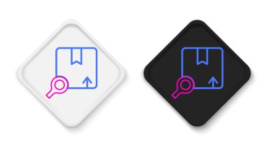 Satır Arama paket simgesi beyaz arkaplanda izole edildi. Paket izleme sembolü. Büyüteç ve karton kutu. Lojistik ve teslimat. Renkli taslak konsepti. Vektör.