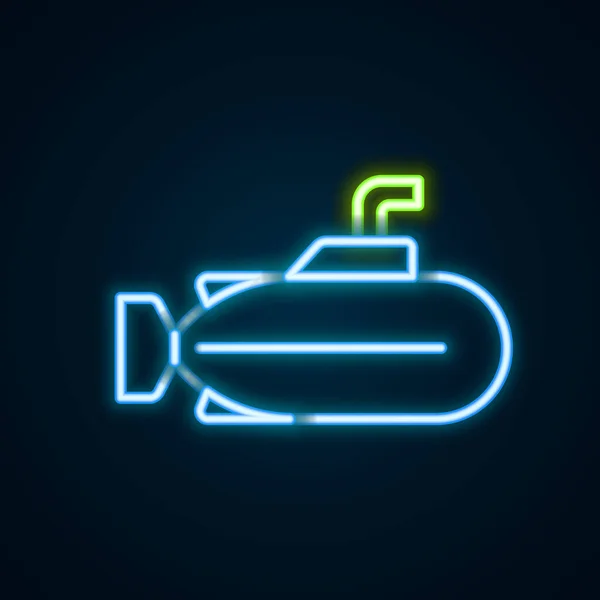 Glowing Neon Line Submarine Icon Isolated Black Background Military Ship — Stock Vector