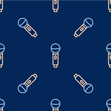 Hat Mikrofon simgesi mavi arkaplanda kusursuz desen izole etti. Radyodaki mikrofondan. Sözcü işareti. Vektör.