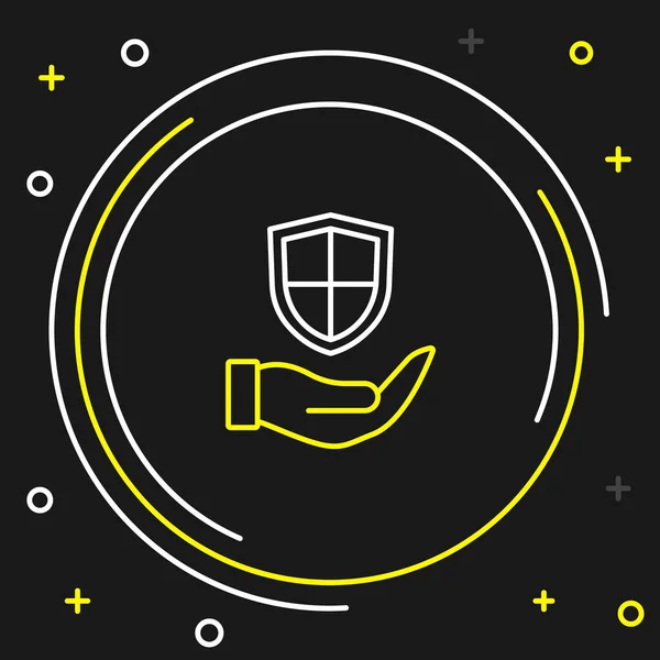 Line Shield Hand Icon Isolated Black Background Insurance Concept Guard — Vector de stock