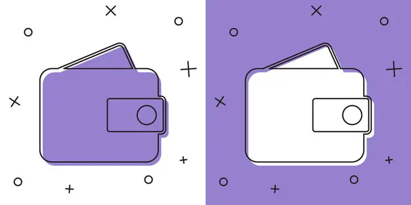 Set Wallet Icon Isolated White Purple Background Purse Icon Cash — Stock Vector