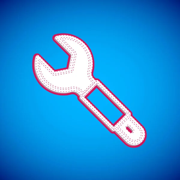 Ikona Klíče Bílého Klíče Izolovaná Modrém Pozadí Nástroj Opravu Klíčů — Stockový vektor
