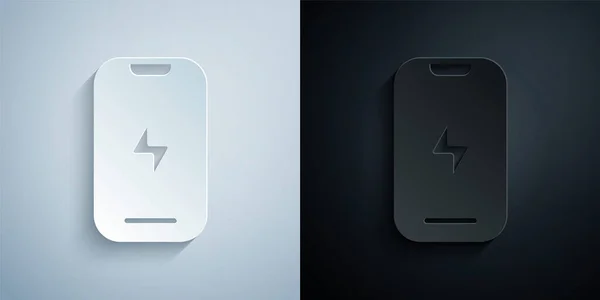 Papiergeschnittenes Smartphone Handy Symbol Isoliert Auf Grauem Und Schwarzem Hintergrund — Stockvektor