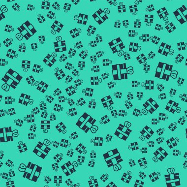 Kara Hediye kutusu simgesi yeşil arkaplanda izole edilmiş kusursuz desen. Vektör.