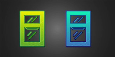 Siyah arkaplanda yeşil ve mavi pencere ikonu var. Vektör.