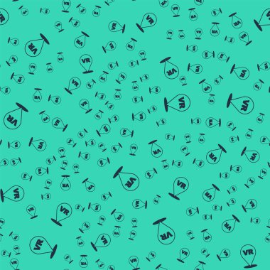 Siyah Sanal gerçeklik simgesi yeşil arkaplanda izole edilmiş kusursuz desen. Gelecekçi VR baş ekran tasarımı. Vektör.